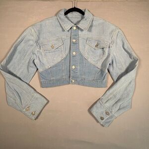 MUGLER PARIS cropped two tone denim jacket size M